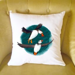 Afewhometruths Mates for Life Gift for Couples Puffin Love Cushion - Anniversary, Wedding Gift in Off-White - Size: 40 cm x 40 cm - thumbnail 1