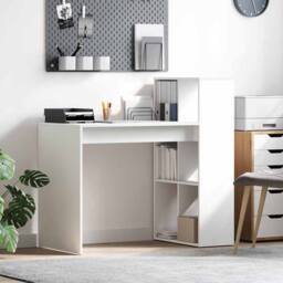 Berkfield Home Writing Desk White Engineered Wood Medium Storage Writing Desk - thumbnail 2