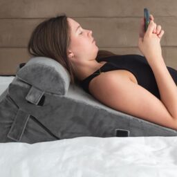 mysmartbuy Adjustable Bed Wedge Pillow - Sloping Soft Foam Cushion with Gel Infused Memory Foam, Removable Headrest or Lumbar Support & Cover in Grey - thumbnail 2