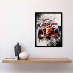 "Artery8 Wall Art Print Grand Prix Track Circuit Cars Racing Paint Splat Art Framed in Red - Size: W12"" x H16""" - thumbnail 2