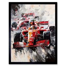 "Artery8 Wall Art Print Grand Prix Track Circuit Cars Racing Paint Splat Art Framed in Red - Size: W12"" x H16""" - thumbnail 1