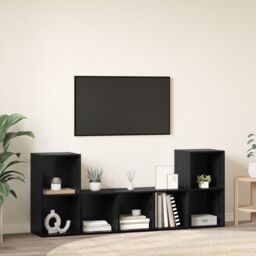 Berkfield Home TV Cabinet Set 3 pcs Black 107 x 35 x 37 cm Engineered wood - thumbnail 4
