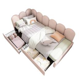 Merax Upholstered Bed Daybed With Drawers, 3FT Single Sofa Bed for Children in Pink - thumbnail 8