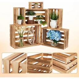 VOGREX 6 PCS Wooden Crates for Storage, Natural Wood Crates - Size: Medium - thumbnail 4