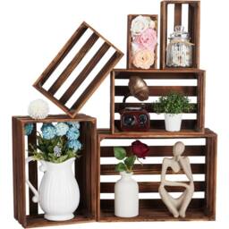 VOGREX 6 PCS Wooden Crates for Storage, Natural Wood Crates - Size: Medium - thumbnail 1