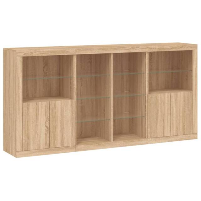 Berkfield Home Sideboard with LED Lights Sonoma Oak 202x37x100 cm in Light Oak - Size: 202 x 37 x 100 cm - image 1
