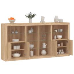 Berkfield Home Sideboard with LED Lights Sonoma Oak 202x37x100 cm in Light Oak - Size: 202 x 37 x 100 cm - thumbnail 2