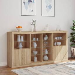 Berkfield Home Sideboard with LED Lights Sonoma Oak 202x37x100 cm in Light Oak - Size: 202 x 37 x 100 cm - thumbnail 4