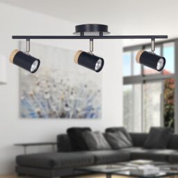 First Choice Lighting Stratton - Black with Wood Detail Three Way Spotlight - thumbnail 3