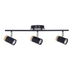 First Choice Lighting Stratton - Black with Wood Detail Three Way Spotlight - thumbnail 1