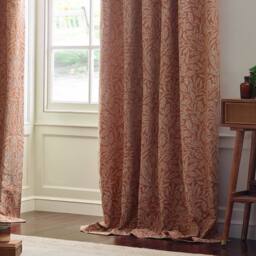 Morris & Co Acorn Tonal Matt Jacquard Room Darkening Pencil Pleat Curtains in Red - Size: 229 cm width x 183 cm drop - thumbnail 4