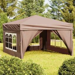 Berkfield Home Folding Party Tent with Sidewalls Taupe 3x3 m in Stone - thumbnail 2