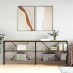 Berkfield Home Console Table Sonoma Oak 200x30x75 cm Engineered Wood & Iron in Tan - Size: 200 x 30 x 75 cm - thumbnail 2