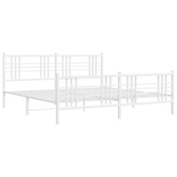 Berkfield Home Metal Bed Frame without Mattress with Footboard White 183x213cm - Size: 183x213 cm - thumbnail 3