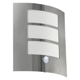 Loops IP44 Outdoor Wall Light & PIR Motion Sensor Stainless Steel 1x 60W E27 Bulb in Metallics - thumbnail 1
