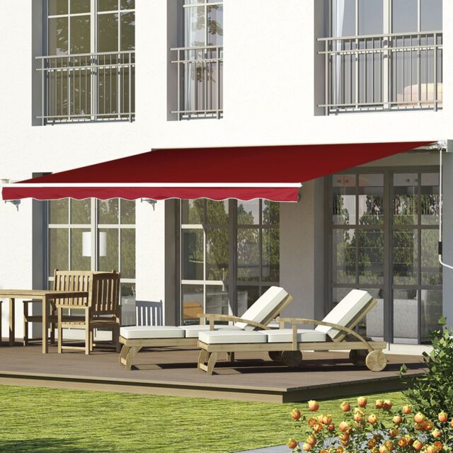 OUTSUNNY Garden Sun Shade Canopy Retractable Awning in Red - image 1