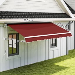 OUTSUNNY Garden Sun Shade Canopy Retractable Awning in Red - thumbnail 3