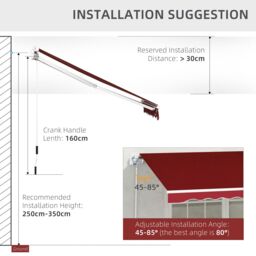 OUTSUNNY Garden Sun Shade Canopy Retractable Awning in Red - thumbnail 5