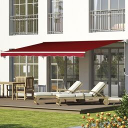 OUTSUNNY Garden Sun Shade Canopy Retractable Awning in Red - thumbnail 1