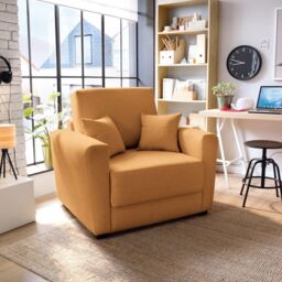 Abakus Direct Olly Linen Single Sofa Bed in Saffron in Orange