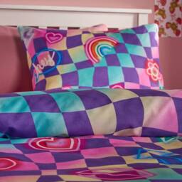 OHS Kids Neon Checkerboard Bedding Set Duvet Cover with Pillowcase - Size: Single - thumbnail 3