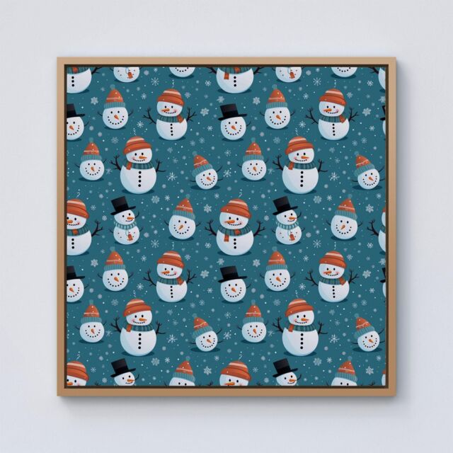 Warren Reed - Designer Jolly Christmas Snowmen Framed Canvas in Light Brown - Size: w40 inch x h40 inch - image 1