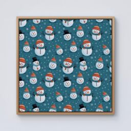 Warren Reed - Designer Jolly Christmas Snowmen Framed Canvas in Light Brown - Size: w40 inch x h40 inch - thumbnail 1