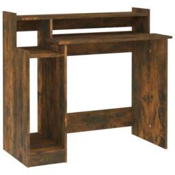 Berkfield Home Elegant Desk with LED Lights Smoked Oak 97x45x90 cm Engineered Wood in Brown - Size: 97 x 45 x 90 cm - thumbnail 1