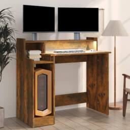 Berkfield Home Elegant Desk with LED Lights Smoked Oak 97x45x90 cm Engineered Wood in Brown - Size: 97 x 45 x 90 cm - thumbnail 6