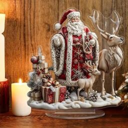 Holiday-Themed Acrylic Santa Claus and Reindeer Figurine Ornament For Christmas Decoration - thumbnail 3