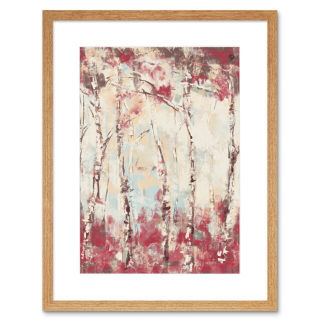 "Artery8 Wall Art Print Birch Trees Abstract Painting Art Framed 9x7 inch in Beige - Size: W7"" x H9""" - image 1