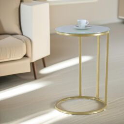 Pirlo Plush Round C Shaped Side Table in Gold - thumbnail 2