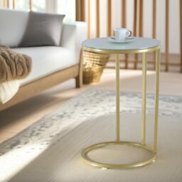 Pirlo Plush Round C Shaped Side Table in Gold - thumbnail 3