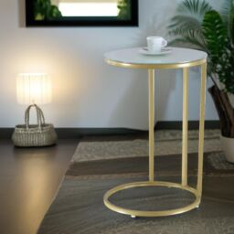 Pirlo Plush Round C Shaped Side Table in Gold - thumbnail 5