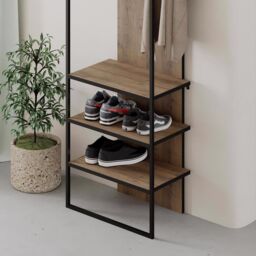 FWStyle Dark Oak Hallway Coat Rack With Shoe Storage in Brown - thumbnail 3