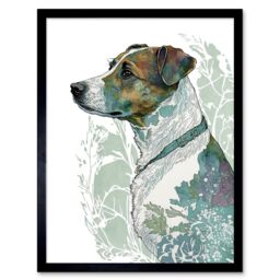 "Artery8 Wall Art Print Jack Russel Dog Modern Watercolour Portrait Art Framed in Black - Size: W12"" x H16""" - thumbnail 1