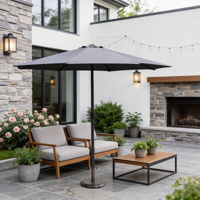 MIMO Garden Classic Parasol Sun Umbrella Sun Shade Canopy with Hand Crank in Grey - Size: 1 Pack - image 1