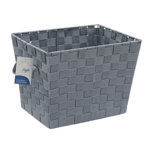 JVL Vichy Rectangular Nylon Storage Basket With Handles in Grey - image 1