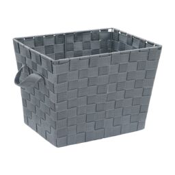 JVL Vichy Rectangular Nylon Storage Basket With Handles in Grey - thumbnail 2