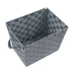 JVL Vichy Rectangular Nylon Storage Basket With Handles in Grey - thumbnail 3