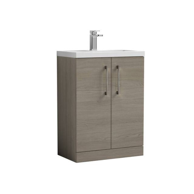 Balterley Bathroom Vanity Basin Unit, Brushed Pewter Handles, 600mm, Mid Oak in Brown - image 1