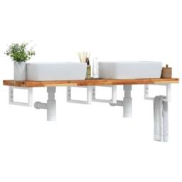 Berkfield Home Basin Shelf Wall Mounted Steel & Solid Wood Acacia in Brown - thumbnail 2