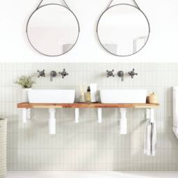Berkfield Home Basin Shelf Wall Mounted Steel & Solid Wood Acacia in Brown - thumbnail 3