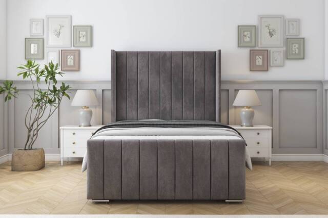 "Sloomy Radcliffe Naples Bed Frame With 50"" Upholstered Headboard in Grey - Size: Single" - image 1
