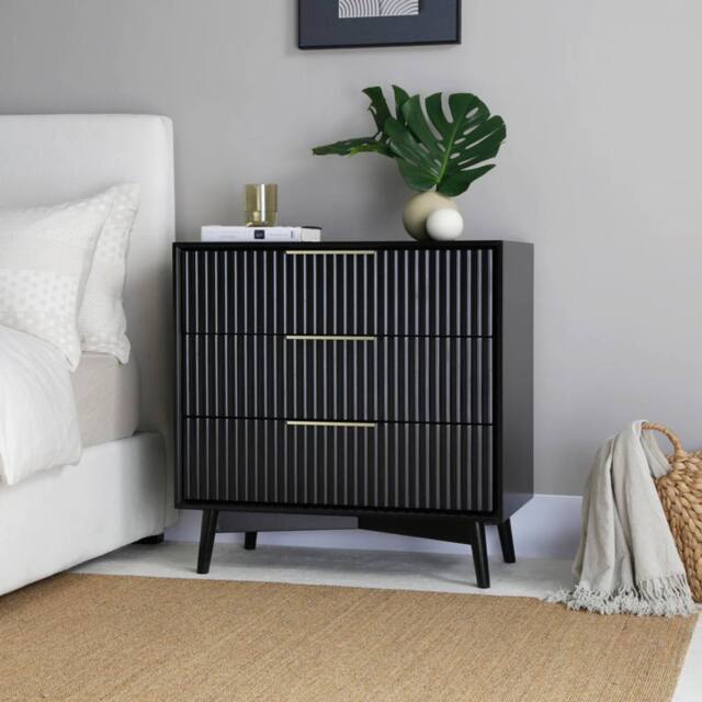 Home Garden Direct Monza 3 Drawer Chest with Fluted Front Black - image 1