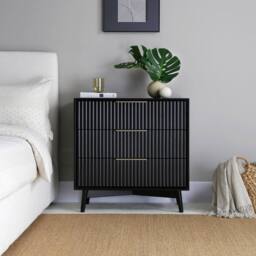Home Garden Direct Monza 3 Drawer Chest with Fluted Front Black - thumbnail 2