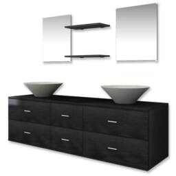 Berkfield Home Seven Piece Bathroom Furniture & Basin Set Black - thumbnail 2