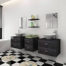 Berkfield Home Seven Piece Bathroom Furniture & Basin Set Black - thumbnail 3