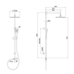 VOGREX Matte Black Round Exposed Shower Mixer Kit Riser Rail & Handset - thumbnail 2