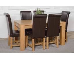 Thats Furniture Kuba 150 x 85 cm Medium Oak Dining Table & 6 Washington Leather Chairs in Brown - thumbnail 3